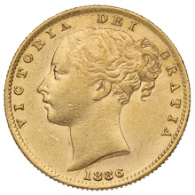 1886 Gold Sovereign - Victoria Young Head Shield Back S