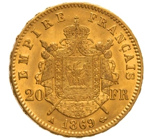 1869 20 French Francs Gold Coin Napoleon III A