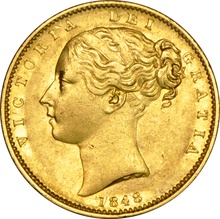 1848 Gold Sovereign - Victoria Young Head Shield Back- London