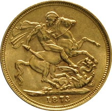 1873 Gold Sovereign - Victoria Young Head - M
