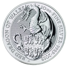 10oz Silver Coin, Red Dragon  - Queen's Beast Boxed 2018