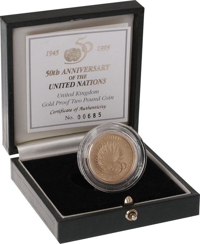 1995 Two Pound Proof Gold Coin: United Nations 50th Anniversary Boxed