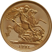 1991 Proof Sovereign Elizabeth Third head No box or certificate