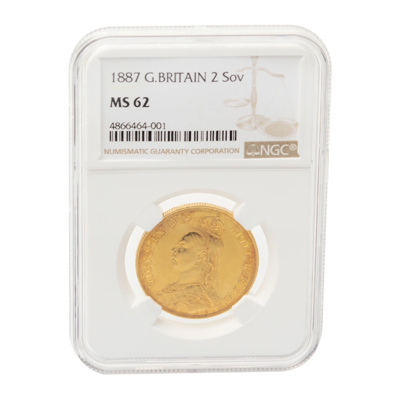 1887 Victoria Jubilee Head Double Sovereign £2 Gold Coin NGC MS62
