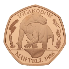 2020 Dinosaurs Collection Iguanodon Fifty Pence Proof Gold Coin Boxed