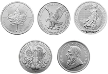 2024 1oz Silver Coin Set; Britannia, Krugerrand, Philharmonic, Eagle, Maple