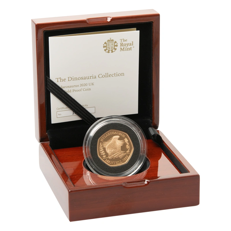 2020 Dinosaurs Collection Hylaeosaurus Fifty Pence 50p Proof Gold Coin Boxed