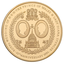 1991 - Gold £5 Proof Crown, Falkland Islands Charles Diana 10th Wedding Anniversary Boxed