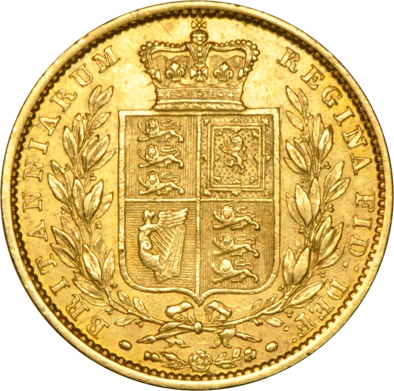 1848 Gold Sovereign - Victoria Young Head Shield Back- London
