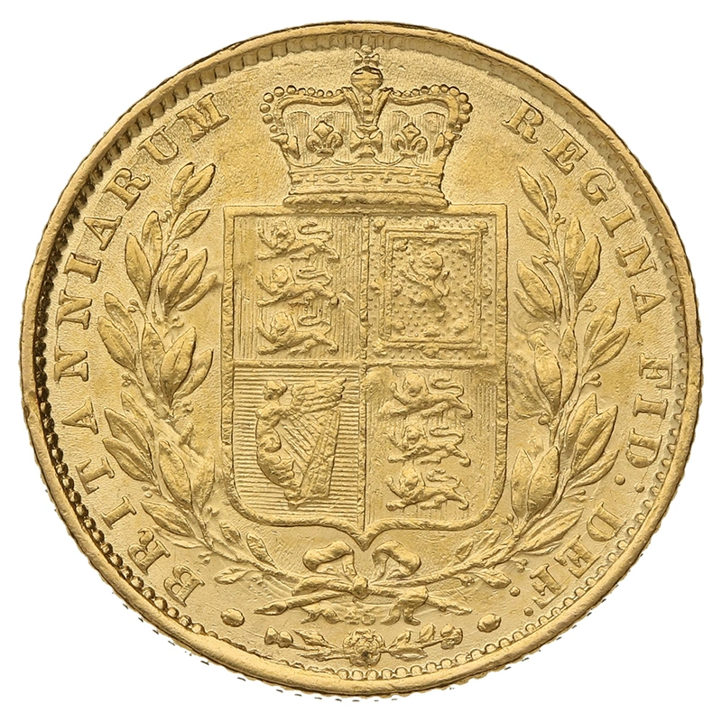 1864 Gold Sovereign - Victoria Young Head Shield Back- London