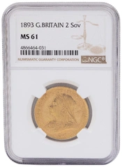 1893 £2 Coin Gold Double Sovereign Victoria Veiled Head NGC MS61