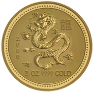 2000 Year of the Dragon Gold Coin 2oz Perth Mint Australian Lunar Series
