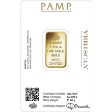 PAMP Lady Fortuna 1 Tola Gold Bar