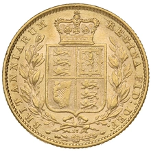 1872 Gold Sovereign Coin Queen Victoria Young Head Shield Back