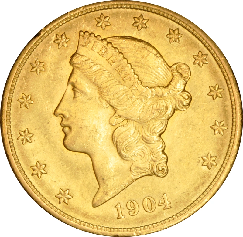 1904 $20 Double Eagle Liberty Head Gold Coin, Philadelphia