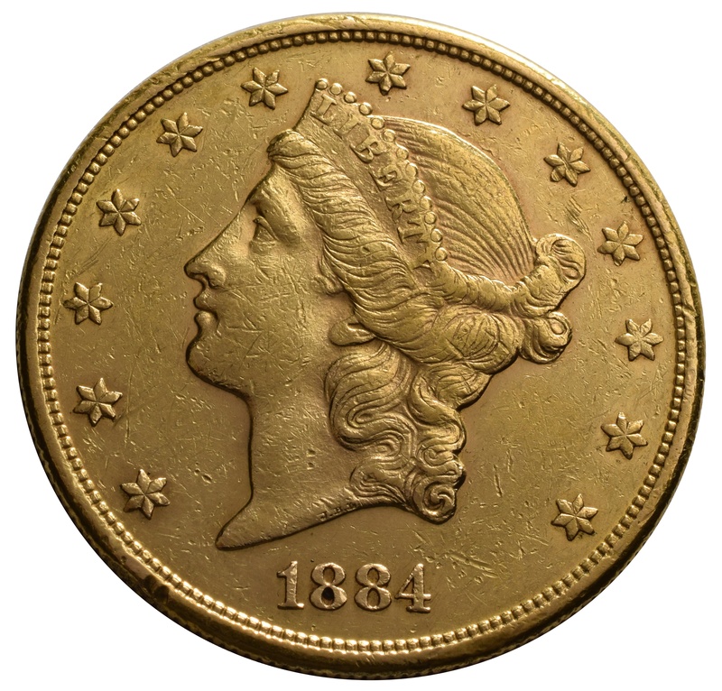 1884 $20 Double Eagle Liberty Head Gold Coin, San Francisco