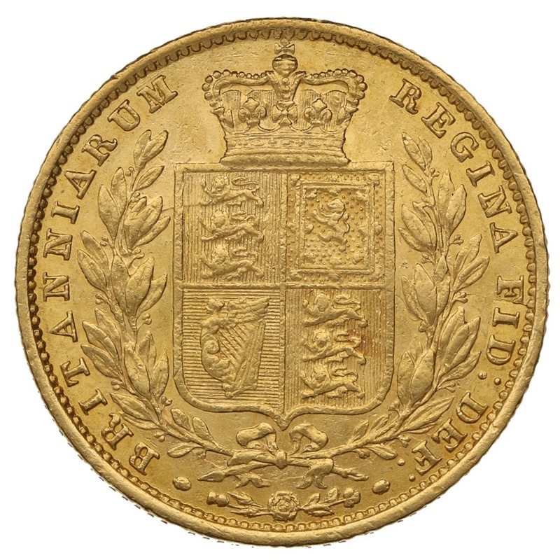 1857 Gold Sovereign - Victoria Young Head Shield Back- London