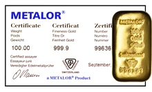Metalor 100 Gram Gold Bar Cast