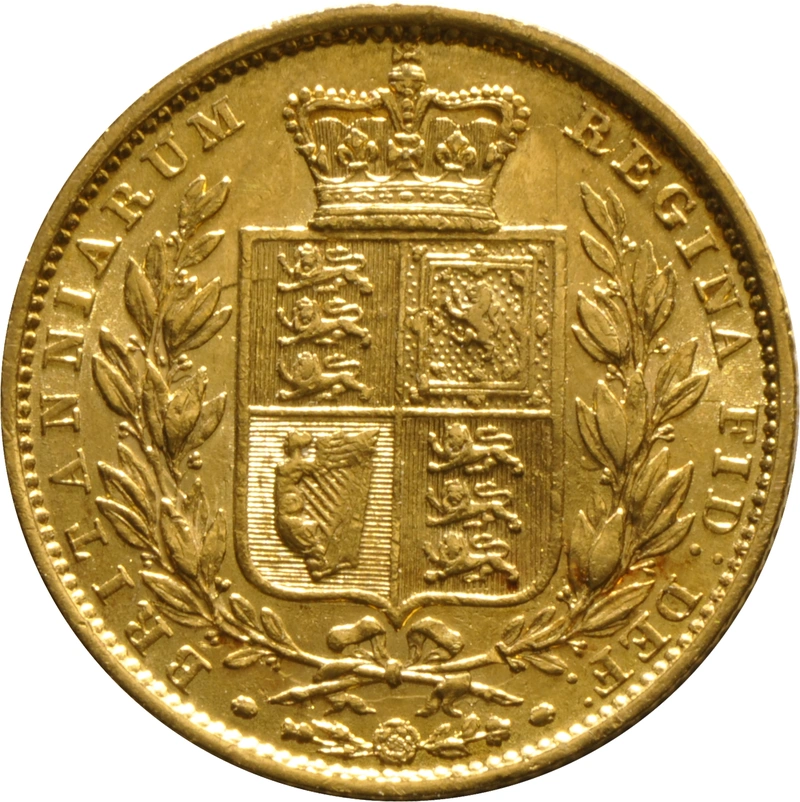 1851 Gold Sovereign - Victoria Young Head Shield Back- London