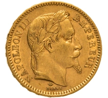 1865 20 French Francs Gold Coin Napoleon III A