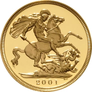 2001 Proof Gold Sovereign Coin Elizabeth II Fourth Head