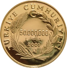 2001 Turkish 50 Lira gold coin