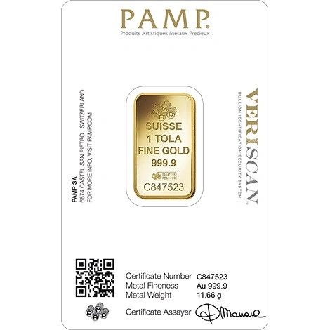 1 Tola Gold Bar PAMP Lady Fortuna