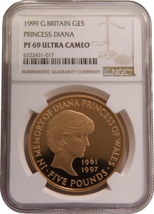 1999 Proof Gold Crown £5 Coin Diana Princess of Wales Memorial NGC PF69