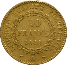 1848 20 French Francs Gold Coin Guardian Angel Genius A