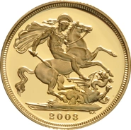 2003 Proof Gold Sovereign Coin Elizabeth II Fourth Head