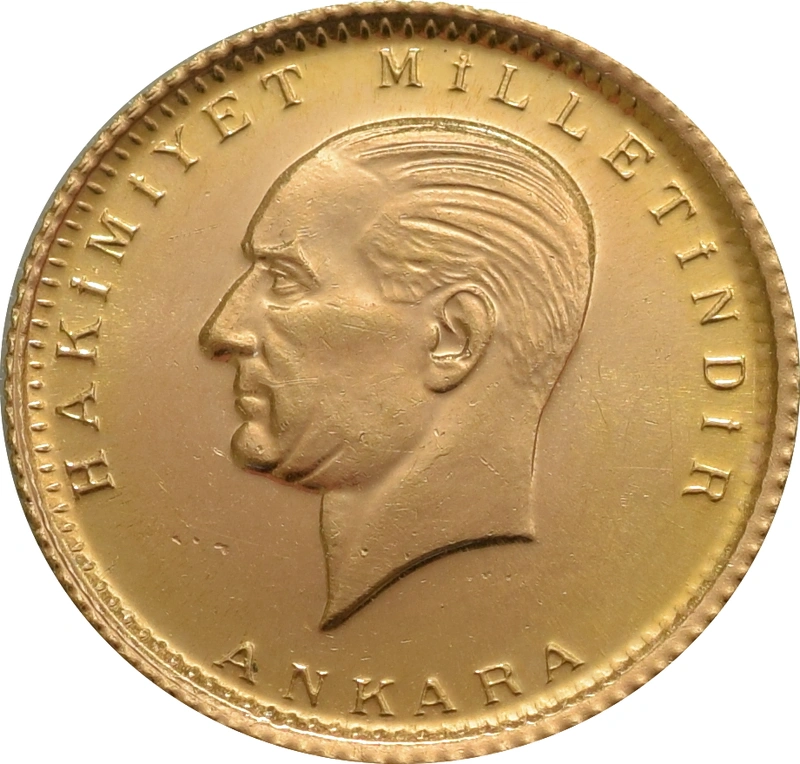 Turkish 50 Piastres Kurush Gold Coin - Kemal Ataturk