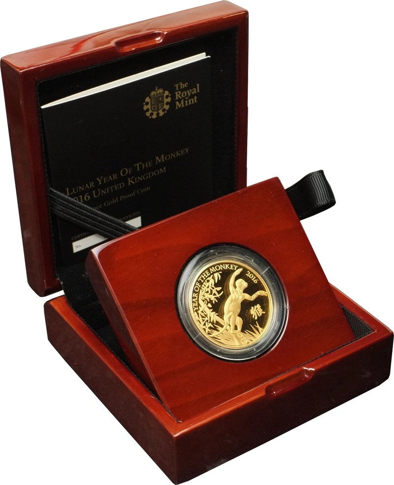 2016 Proof Year of the Monkey Gold Coin 1oz Royal Mint Lunar Series Boxed