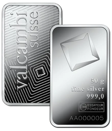 Valcambi 50 Gram Silver Bar