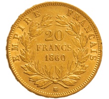 1860 20 French Francs - Napoleon III Bare Head - BB