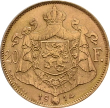 Belgian 20 Franc Gold Coin Albert 1914