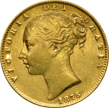 1875 Gold Sovereign - Victoria Young Head Shield Back- S