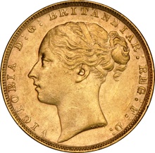 1885 Gold Sovereign - Victoria Young Head - London NGC AU58