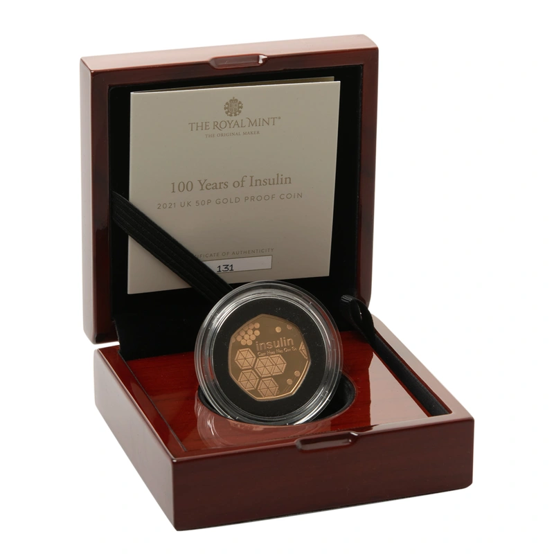 2021 Innovation in Science 100 Years of Insulin Fifty Pence Proof Gold Coin Boxed