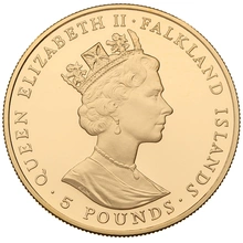 1991 - Gold £5 Proof Crown, Falkland Islands Charles Diana 10th Wedding Anniversary Boxed