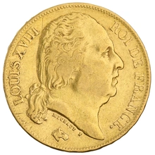 1824 20 French Francs - Louis XVIII Bare Head - A