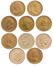 10 x Gold Sovereign Portrait Set Gift Boxed