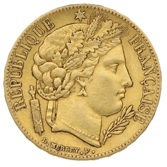 1849 20 French Francs Gold Coin Ceres