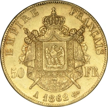 50 French Francs Gold Coin Napoleon III Laureate Head
