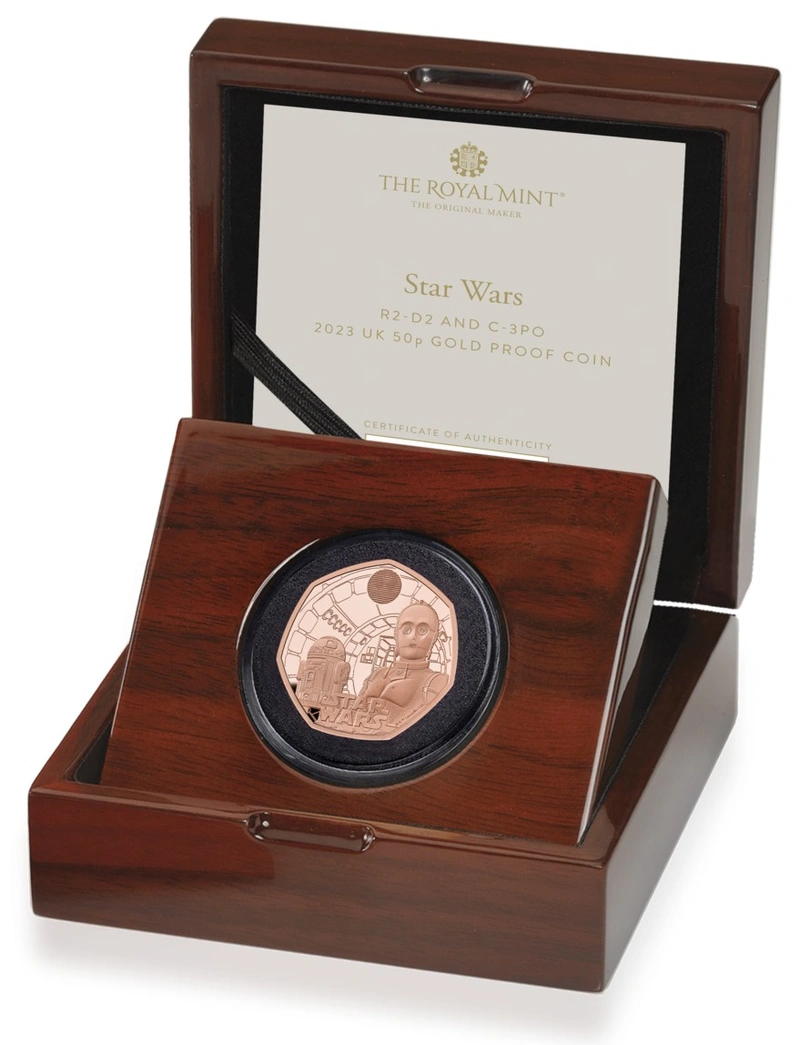 2023 Star Wars - R2-D2 and C-3PO Fifty Pence 50p Proof Gold Coin Boxed