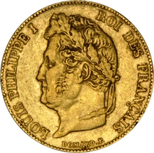 20 French Francs Gold Coin Louis-Philippe Laureate Head