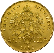 Gold Austrian 10 Francs 4 Florins