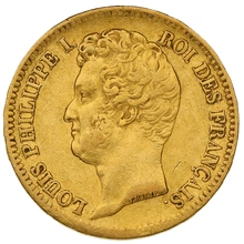 1831 20 French Francs Gold Coin Louis-Philippe Incuse Rim Lettering A
