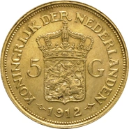 1912 Dutch 5 Guilders Gold Coin Wilhelmina Mature