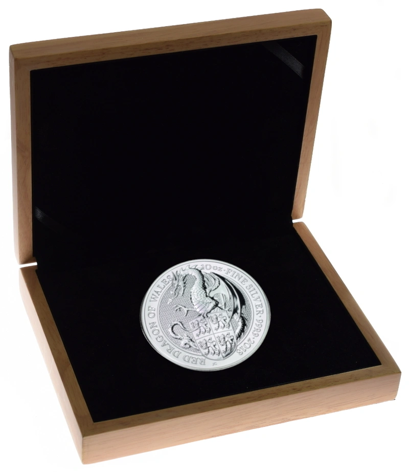 10oz Silver Coin, Red Dragon  - Queen's Beast Boxed 2018
