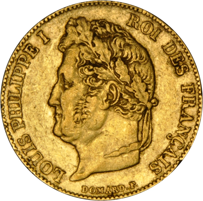 20 French Francs Gold Coin Louis-Philippe Laureate Head